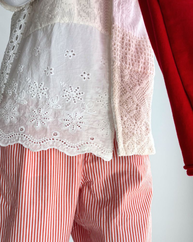 POPLIN STRIPE EASY PANTS in OrangeStripe