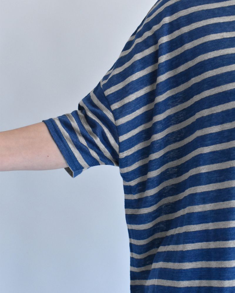Linen Jersey Border Polo Shirt in Blue/Natural