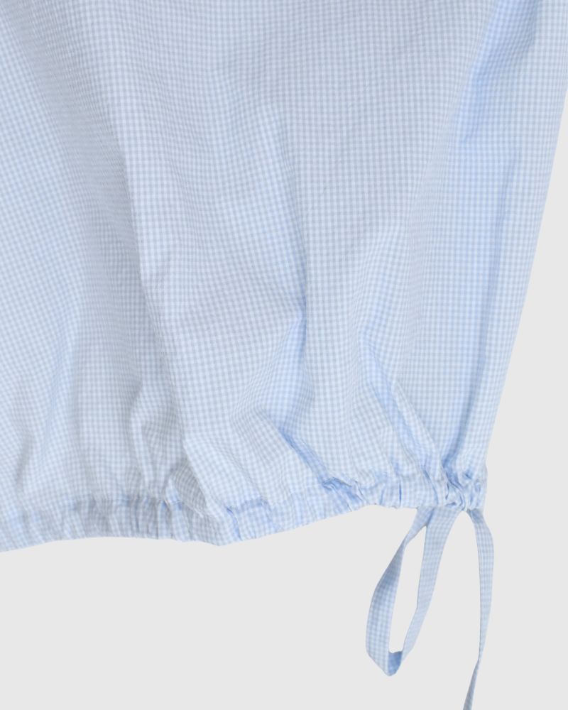 TENDER-W Back Gather French Sleeve Blouse in SaxCheck