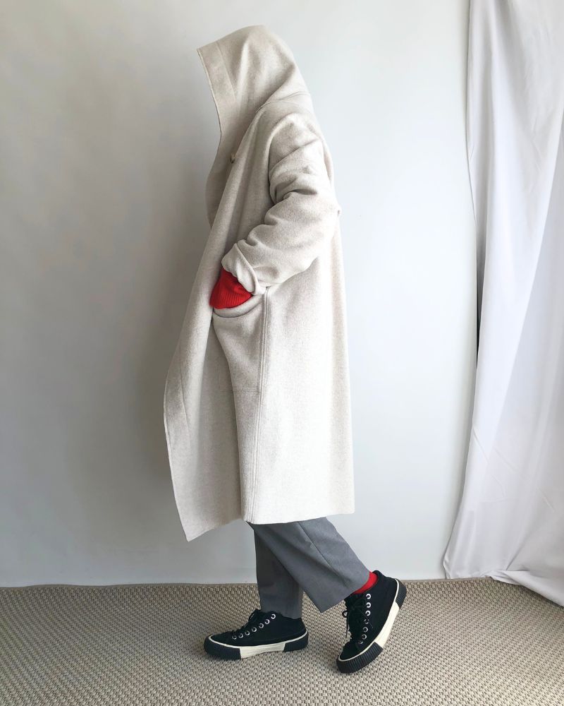 Felt Hooded Coat in OffWhite