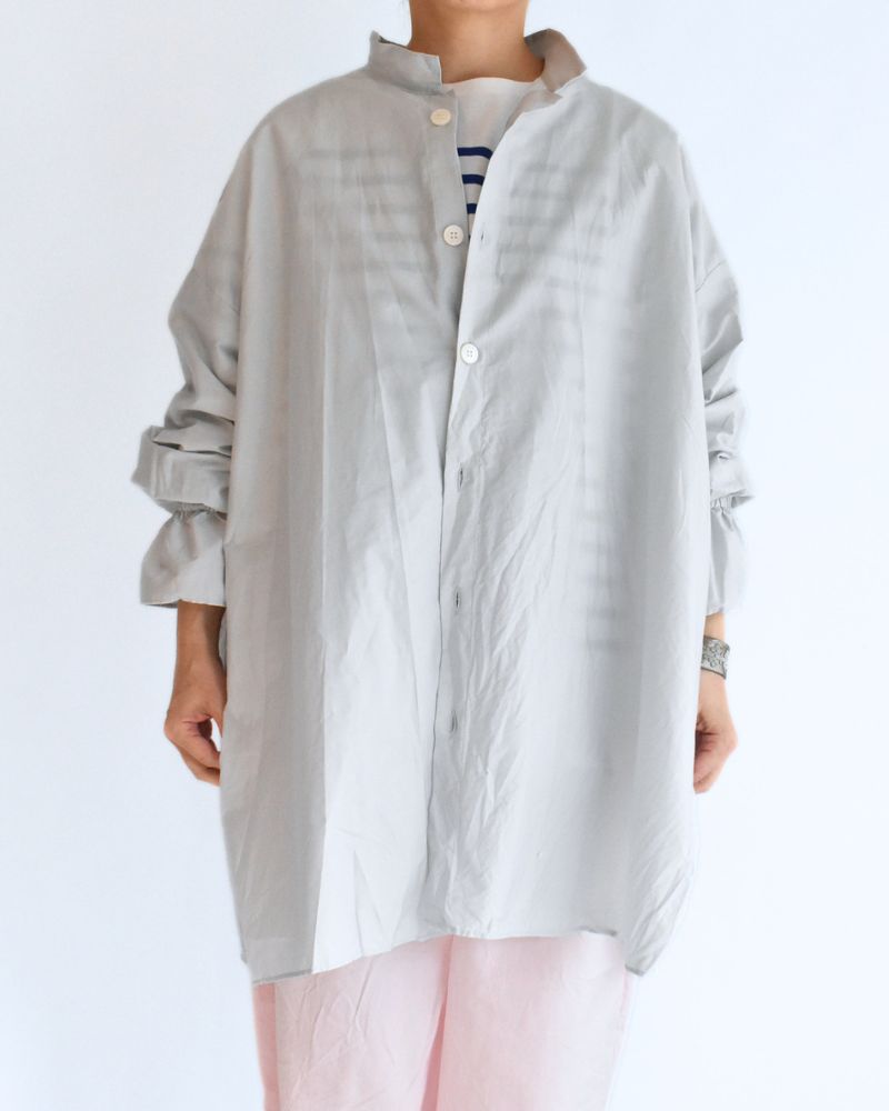 Cuff Ruffle Oversized Shirt in SilverGray