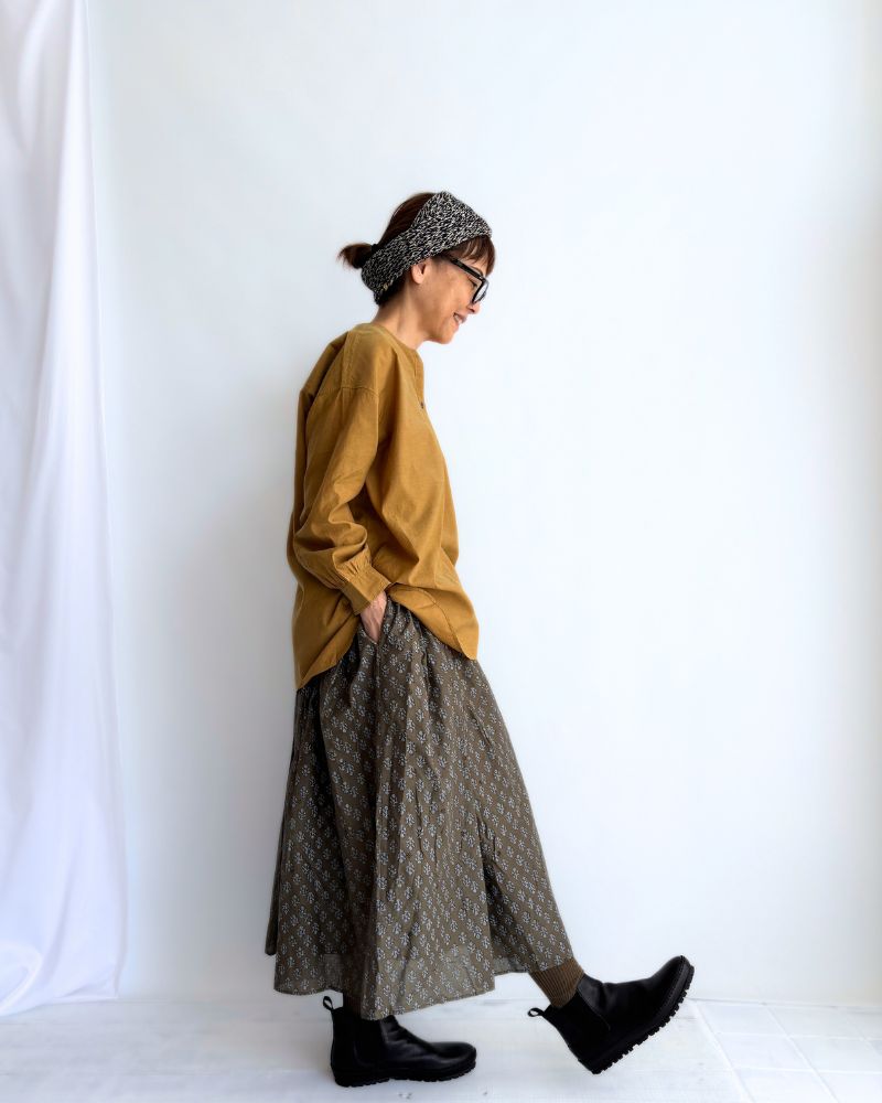 BANGALORE COTTON/SILK PLAIN PULLOVER SHIRT in MustardYellow