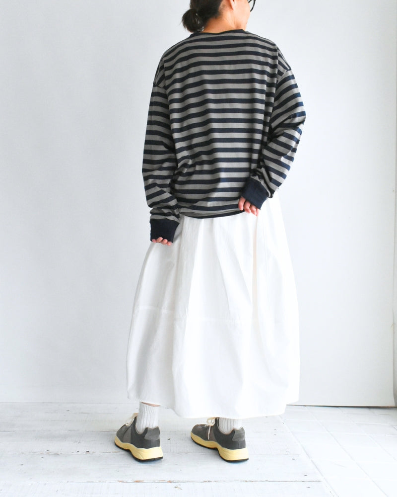 Tuck Cocoon T-Shirt in Gray/Navy Border