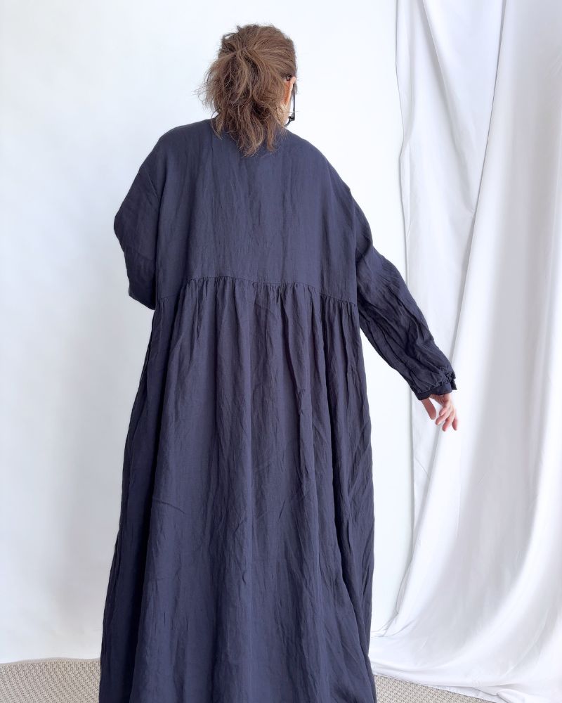 French Linen Dress in Navy