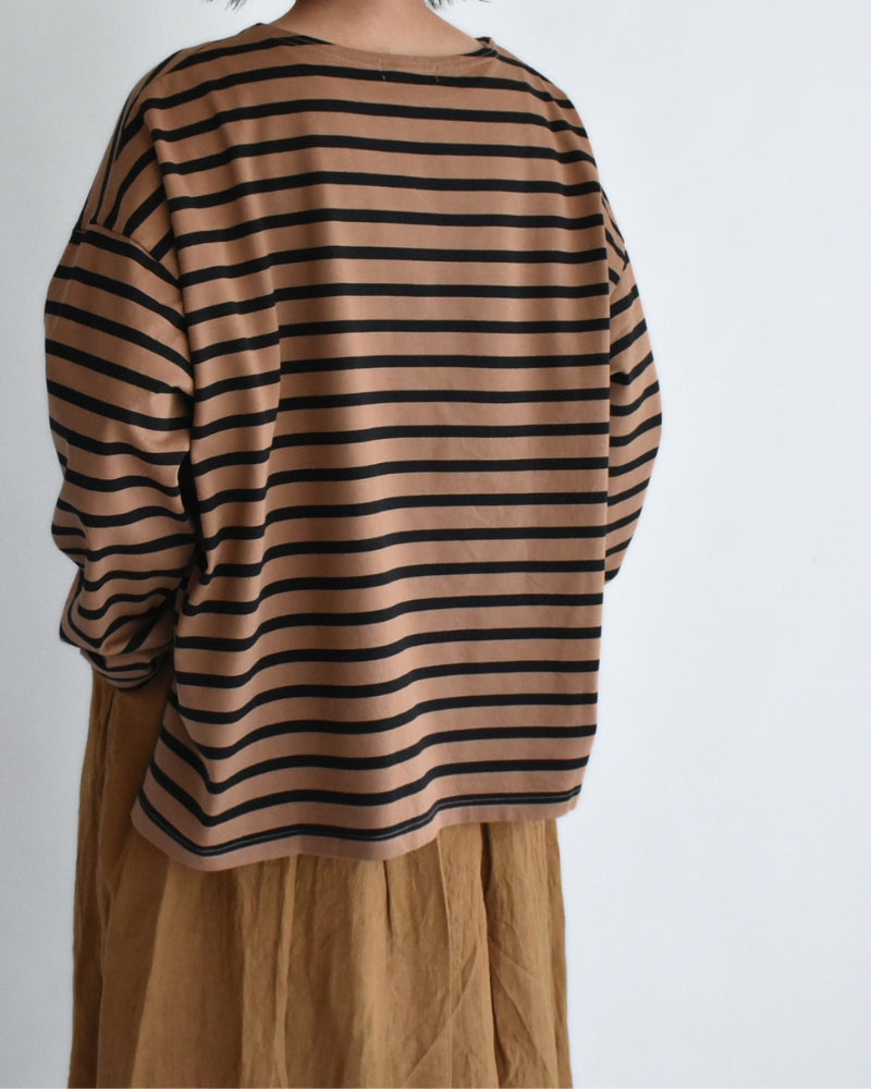 Cotton Striped Pullover in Mocha/Black