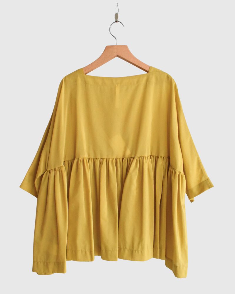 Gathered boat neck blouse in Yellow