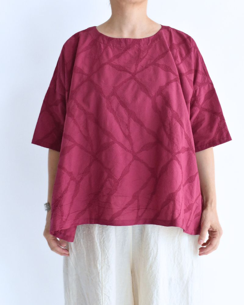 Panel Pullover Blouse (Embroidered) in Rose