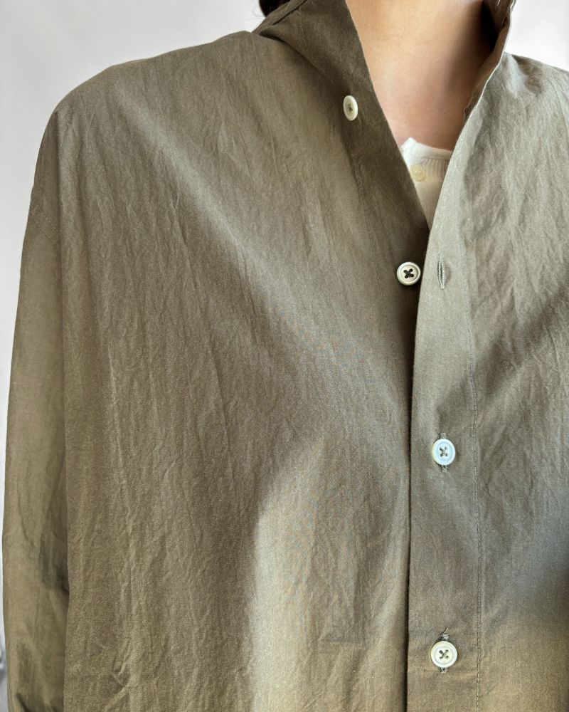 Band Collar Long Shirt in Khaki