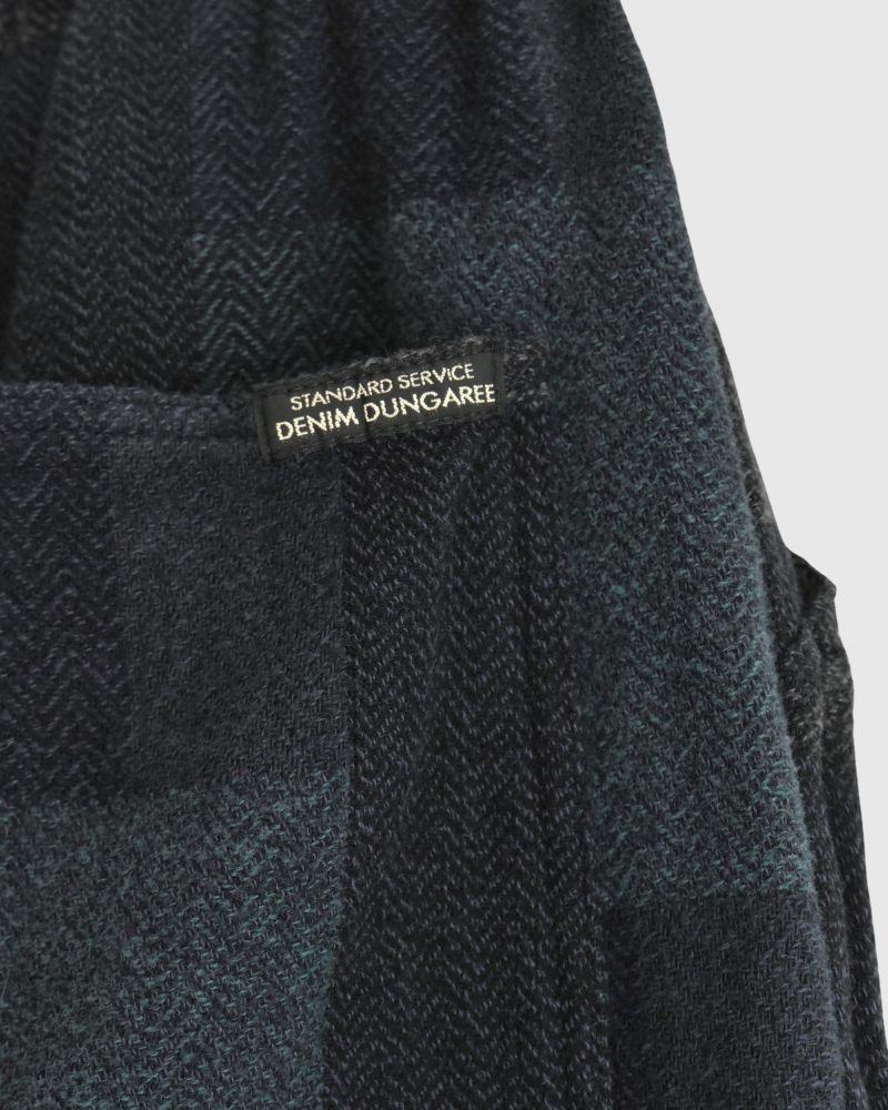 Patchwork Brushed Check Pants in Navy