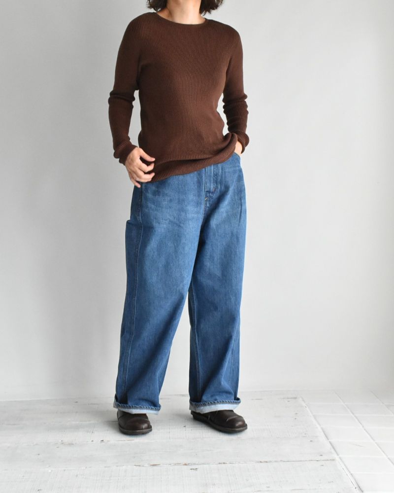 JAPAN WHOLEGARMENT Rib Knit Pullover in Brown