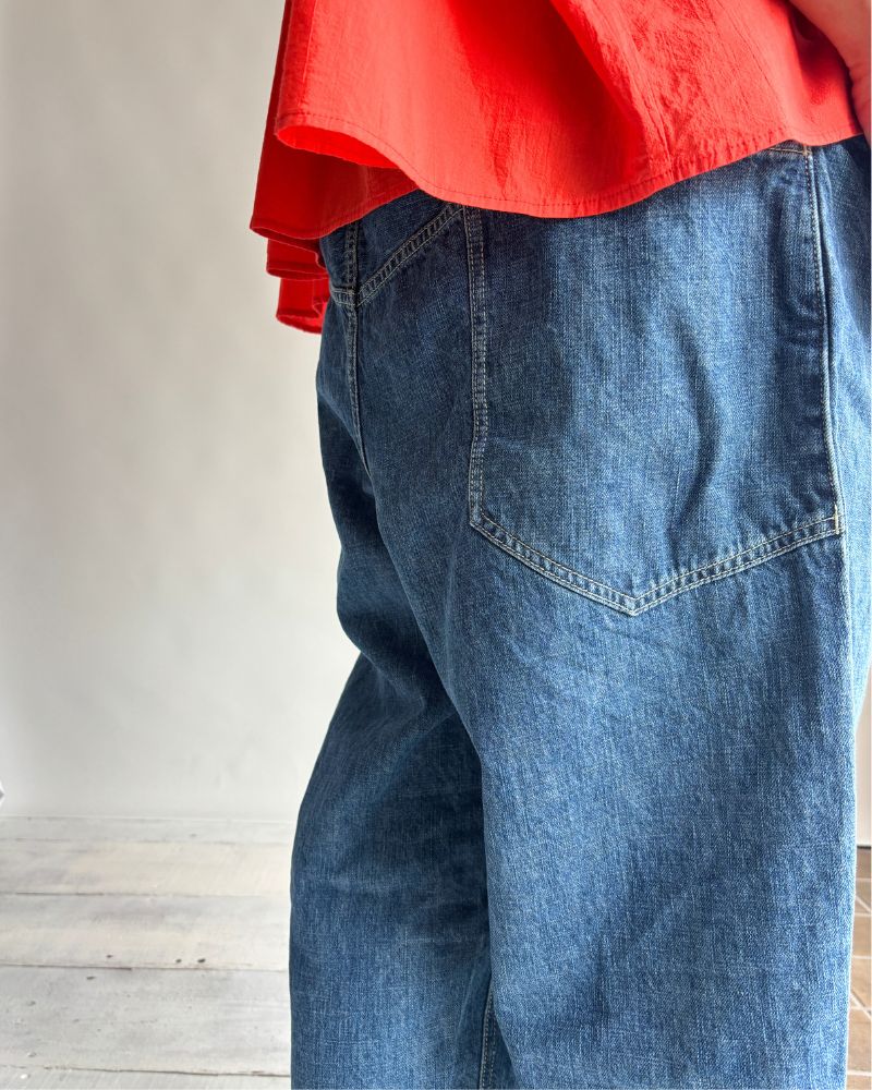 Cotton linen denim pants in FadeBlue