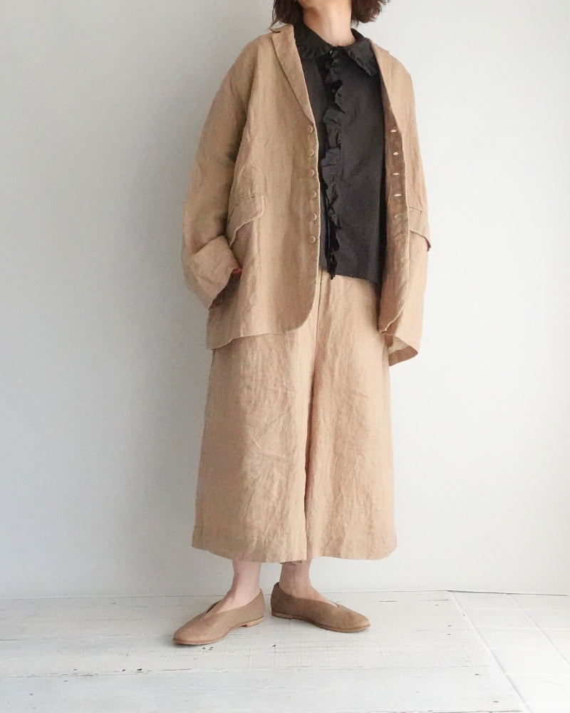 Collar & Front Frill Blouse in Brown