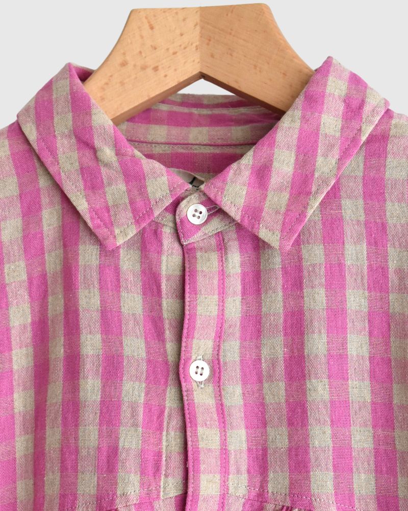 Linen Cotton Gingham Shirt in Pink/Natural