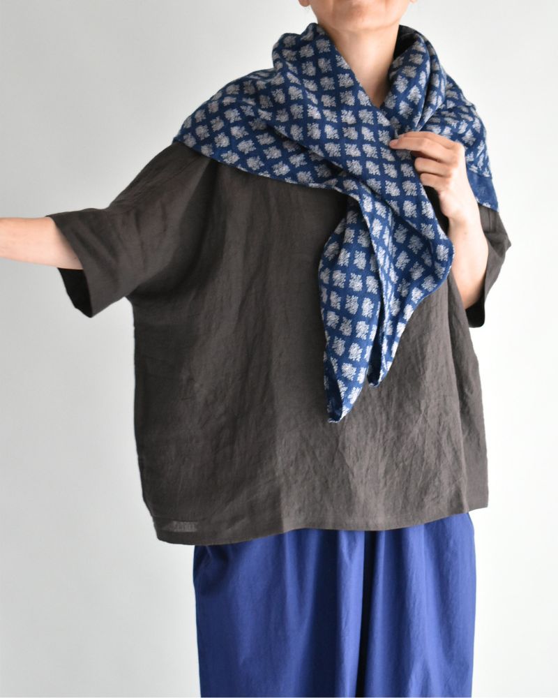 Boat Neck Wide Blouse (Linen) in Brown