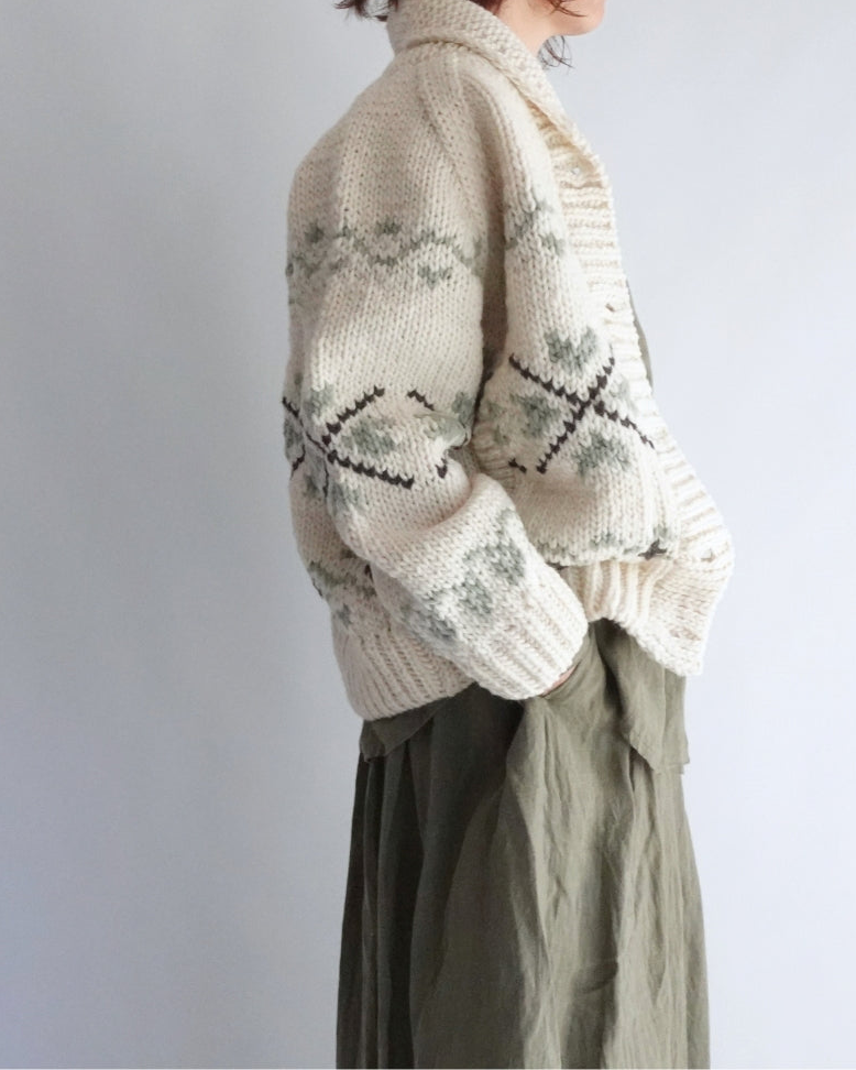 Wool Hand Knit Cardigan in White