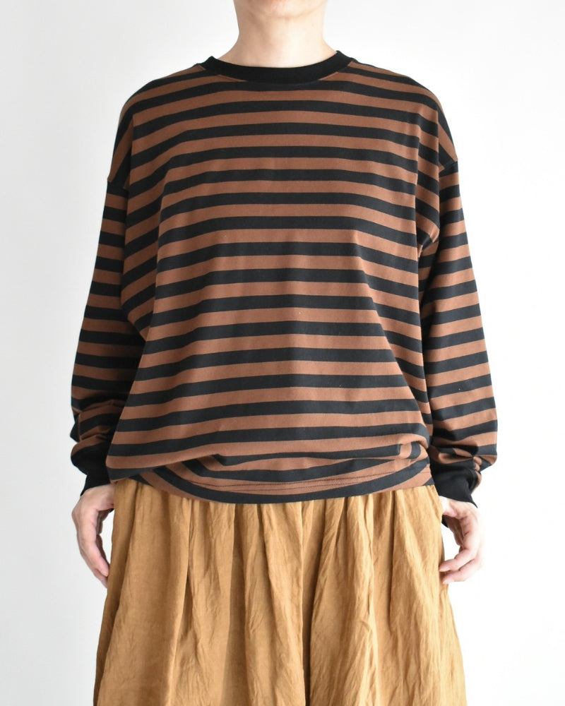 Tuck Cocoon T-Shirt in Brown/Black Border