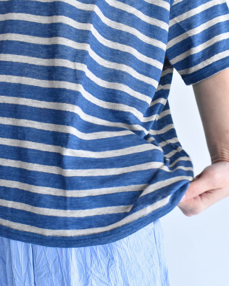 Linen Jersey Border Polo Shirt in Blue/Natural