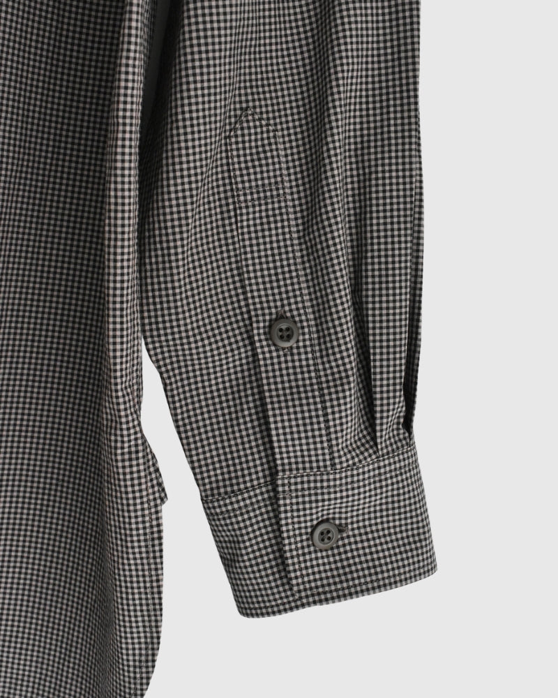Utility Band Collar Shirt in BrownGingham