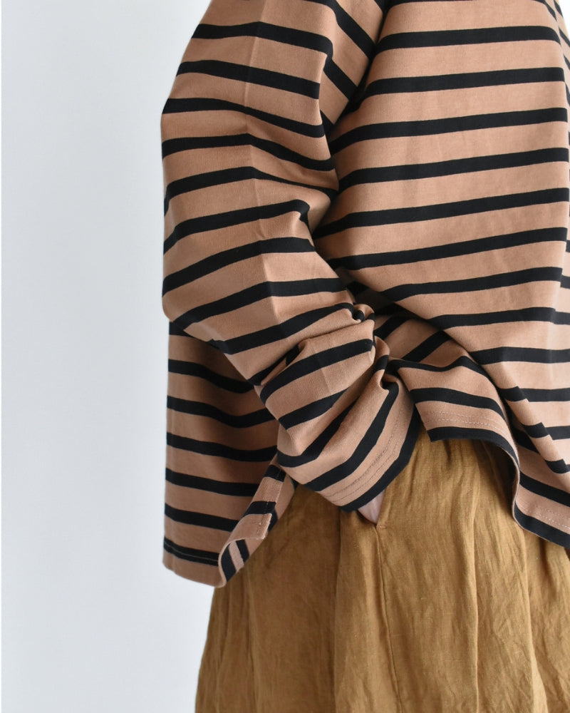 Cotton Striped Pullover in Mocha/Black