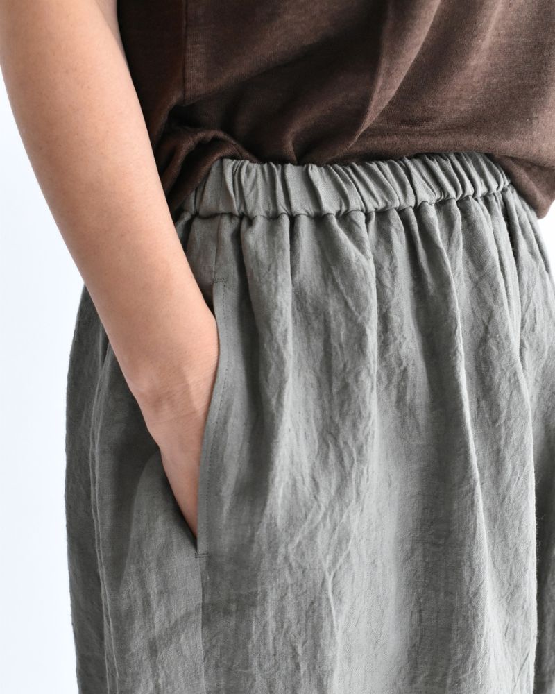 Wide Cocoon Gathered Pants (LINEN) in Gray