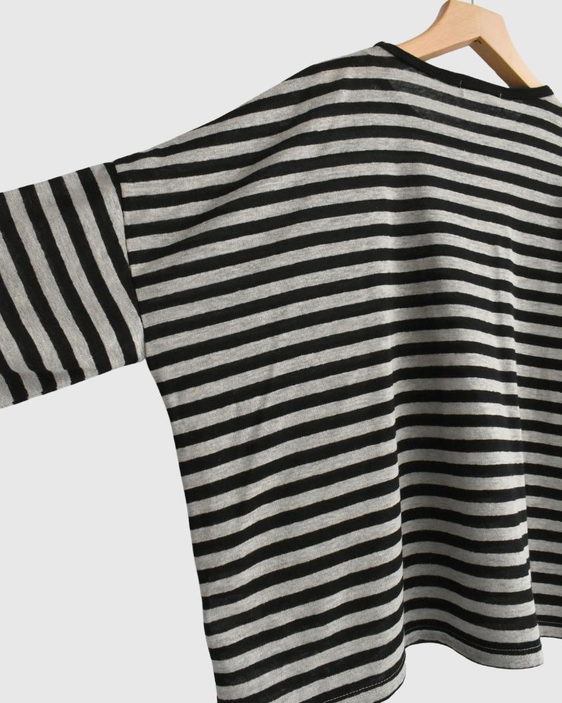 Linen Jersey Pullover in Natural/Black Border