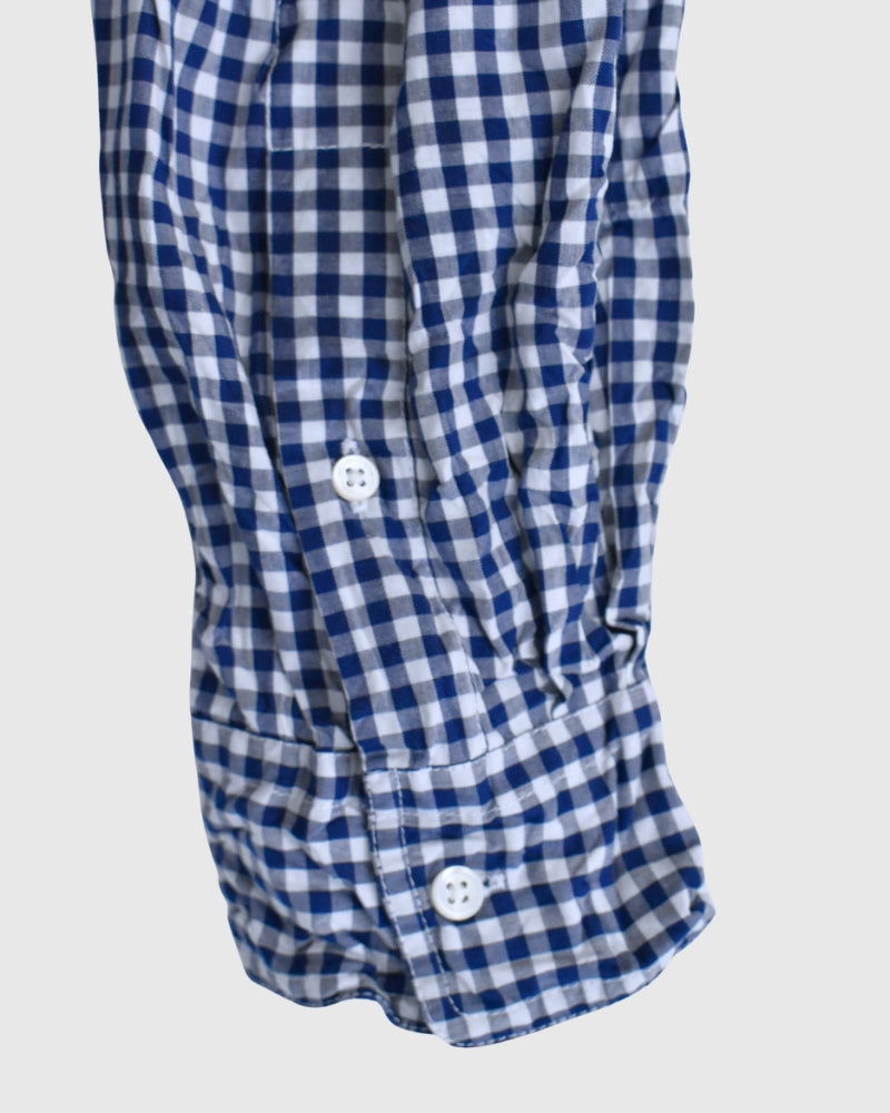 BANDED COLLAR L/SL OVERSIZED SHIRTS in BlueGingham