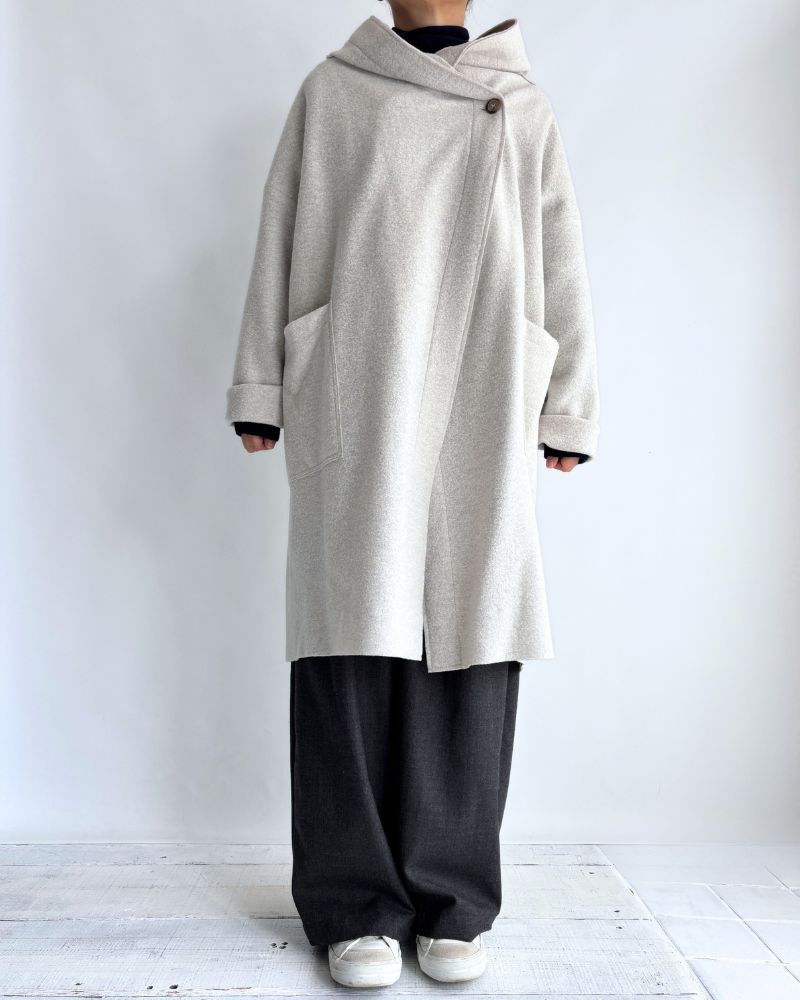 Felt Hooded Coat in OffWhite