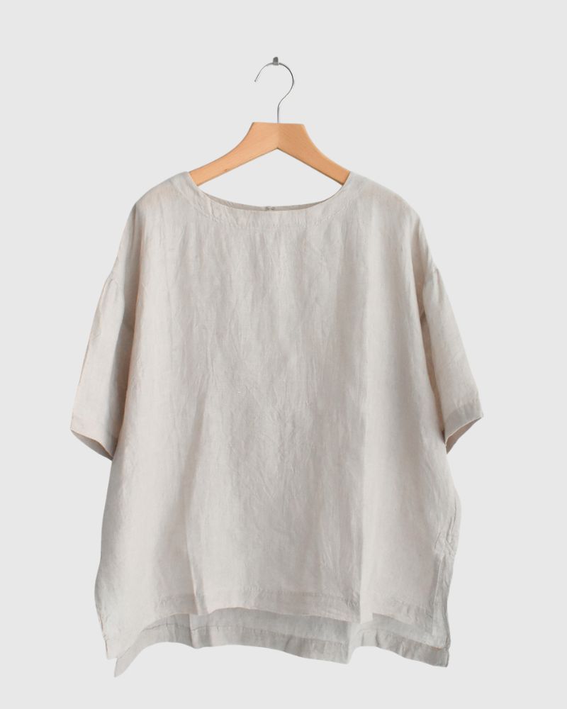 Handwoven 60x60 Linen Pullover Shirt in LightGray