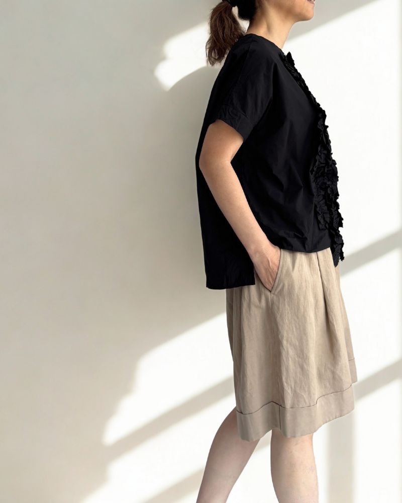 Front Frill Blouse in Black