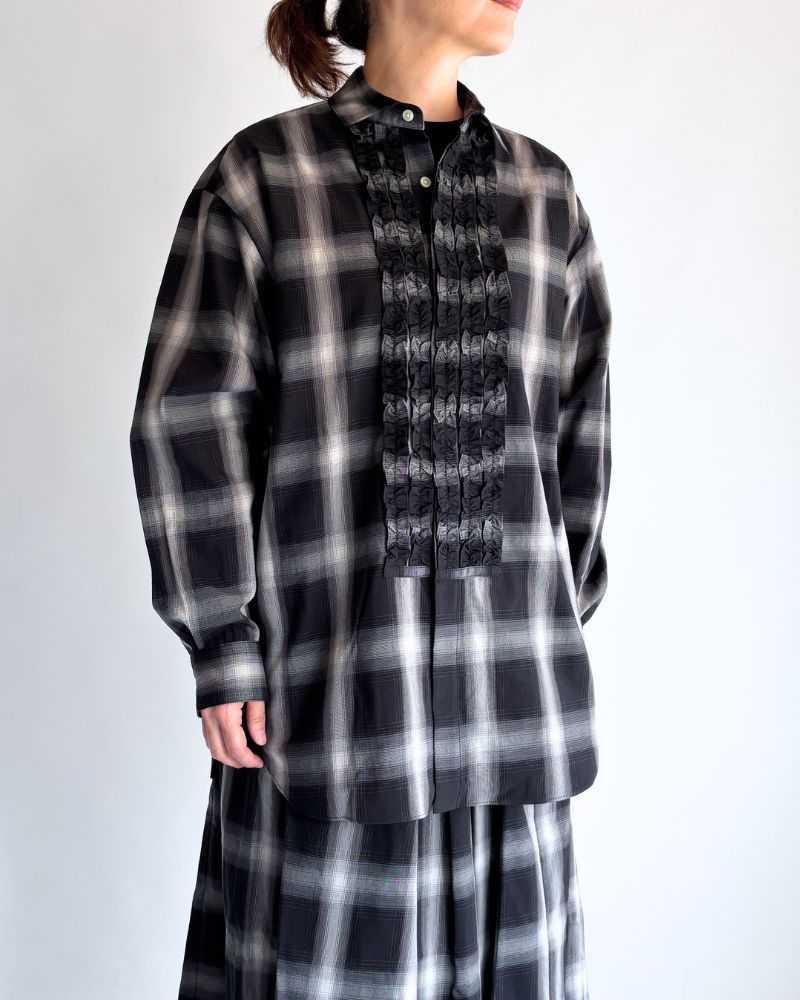 DORIS-W Frill Blouse in GrayCheck