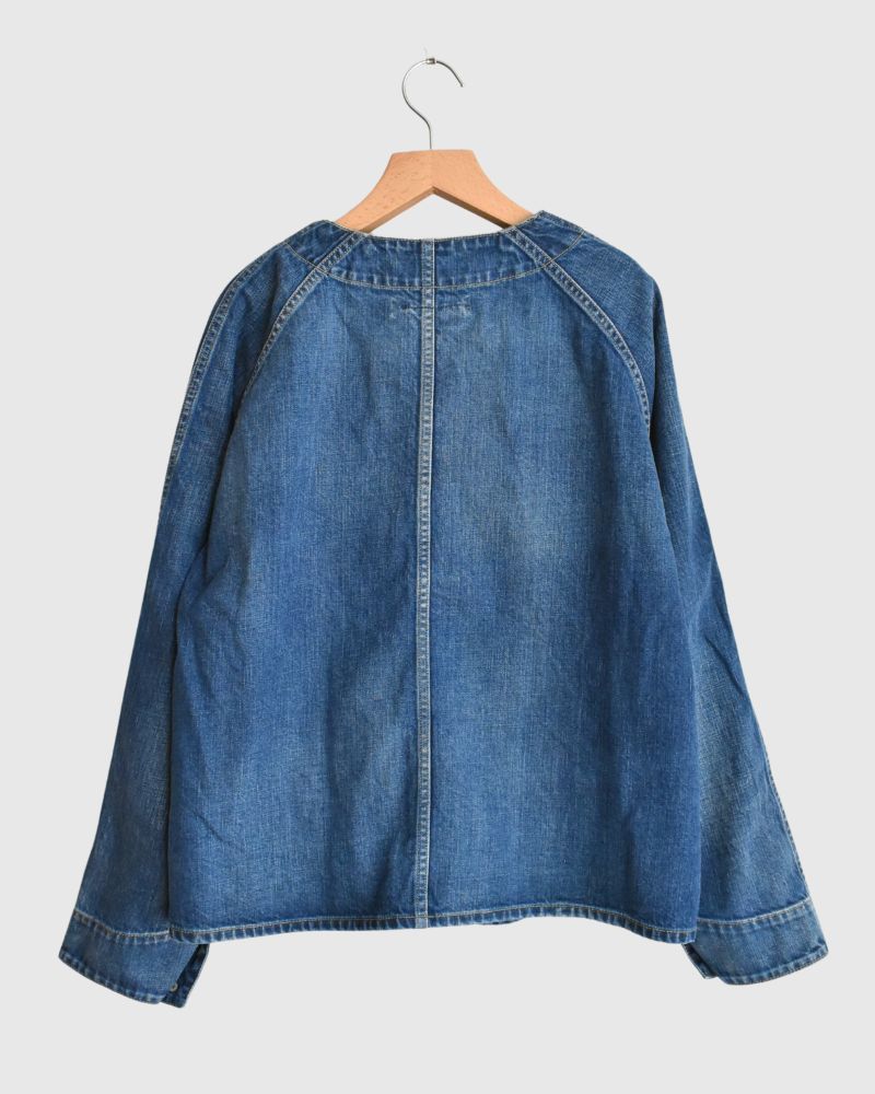 Collarless denim coverall in Denim