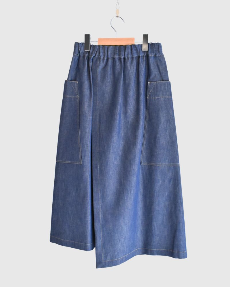 HEART-DENIM Asymmetrical Wrap Skirt in Blue