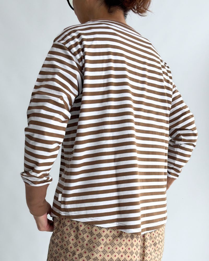 Gizandi Jersey Striped Long Tee in Brown/Off