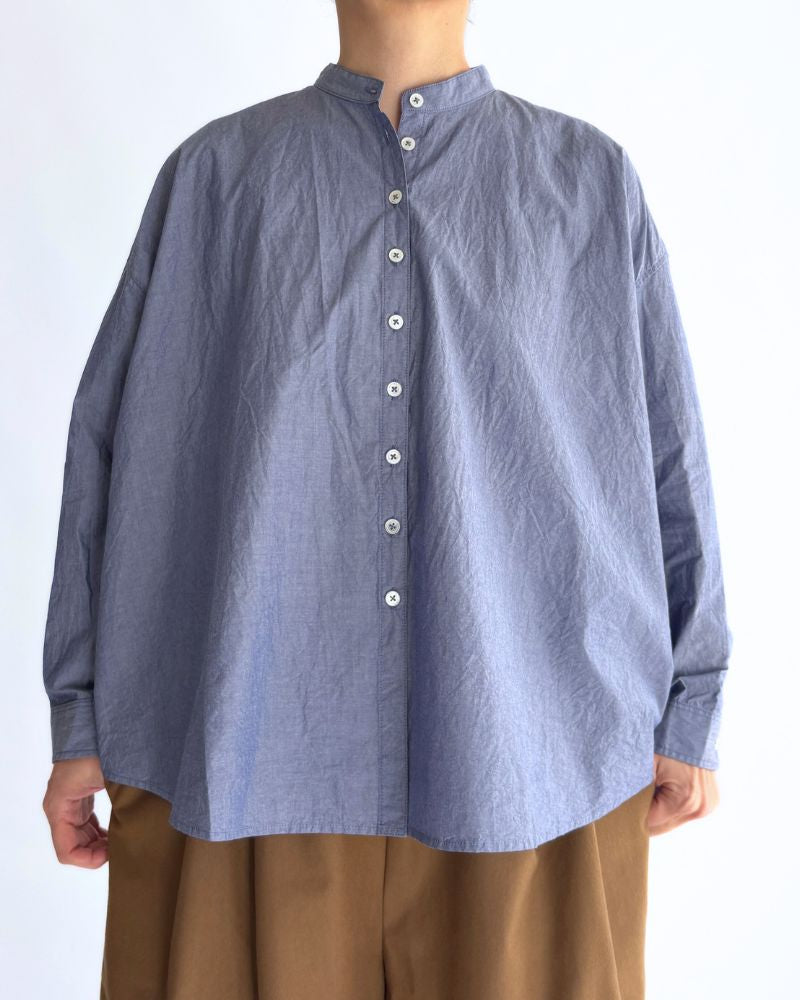 Band Collar Big Shirt in Navy