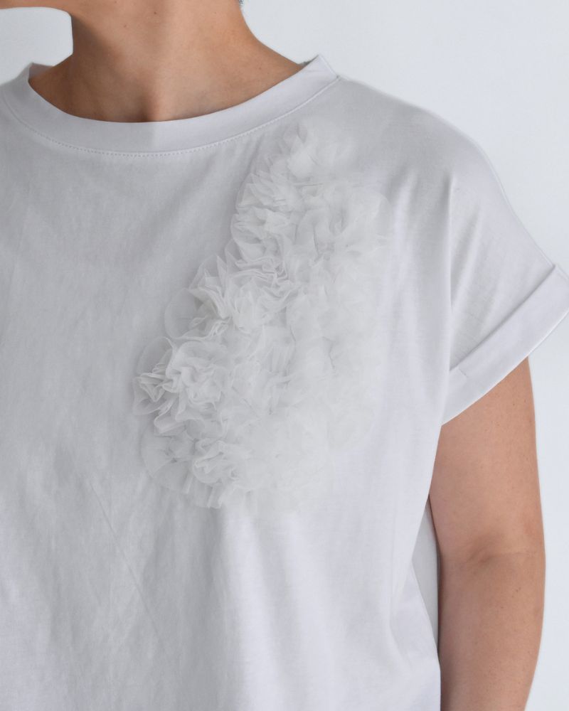 Tulle Embroidered Cotton Jersey Pullover 'NATTI' in OffWhite