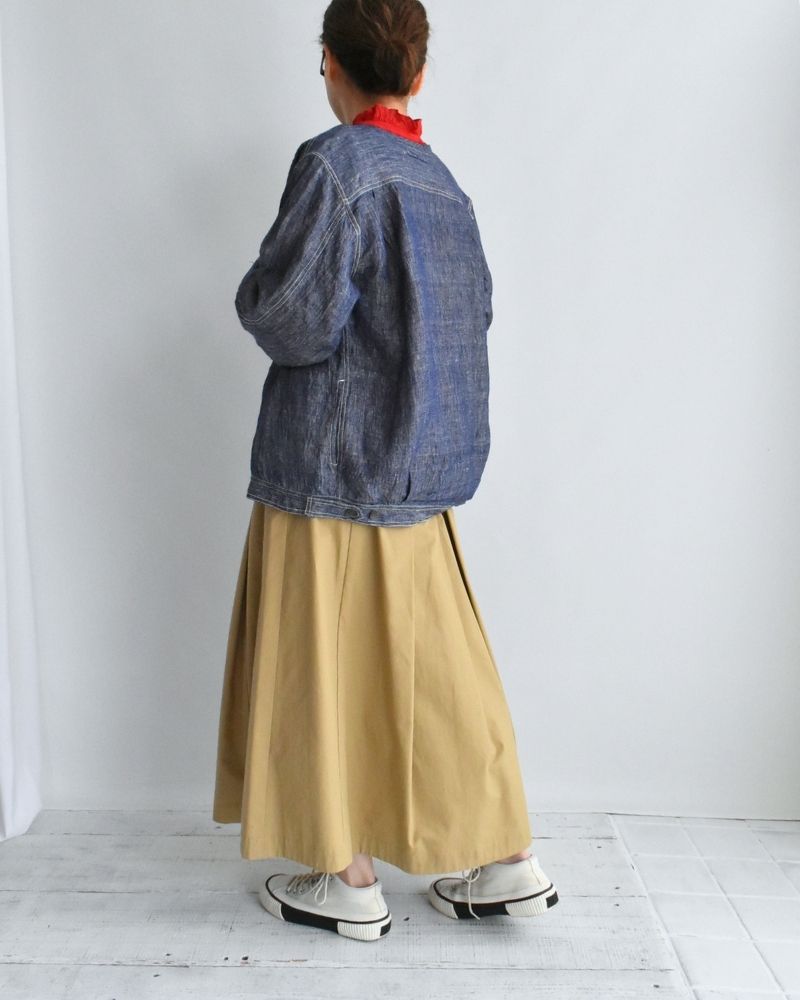 Handwoven Hemp Denim Collarless Jacket in Blue