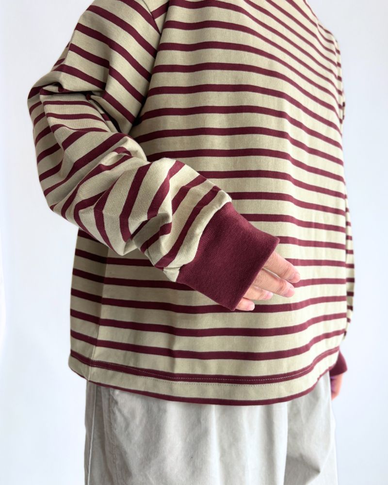 Taco Cotton Striped Long Sleeve T-Shirt Royal in Beige/Bordeaux