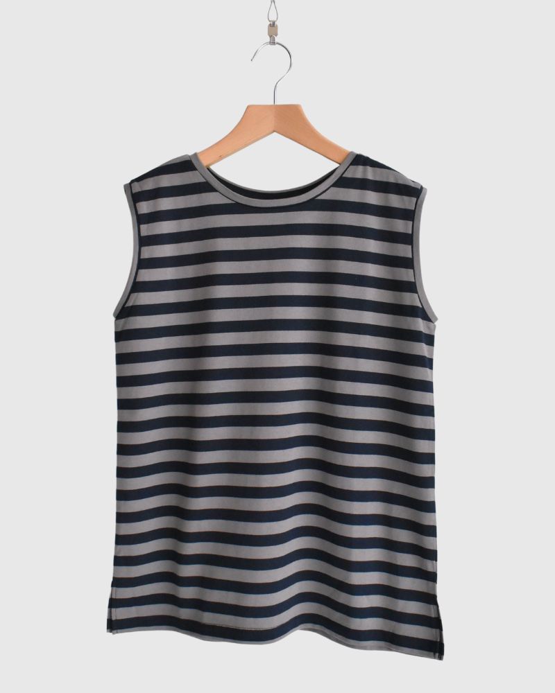 Crew Neck Tank Top in Gray/Navy