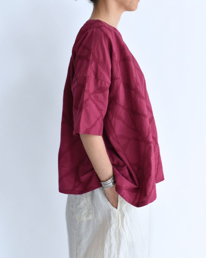 Panel Pullover Blouse (Embroidered) in Rose