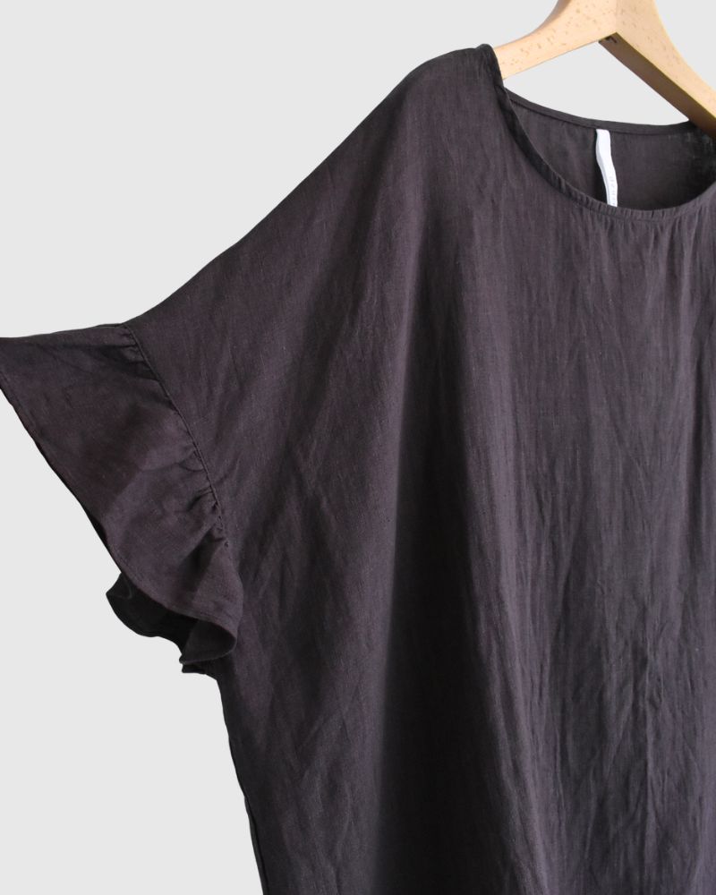 Frill Top Blouse in Brown