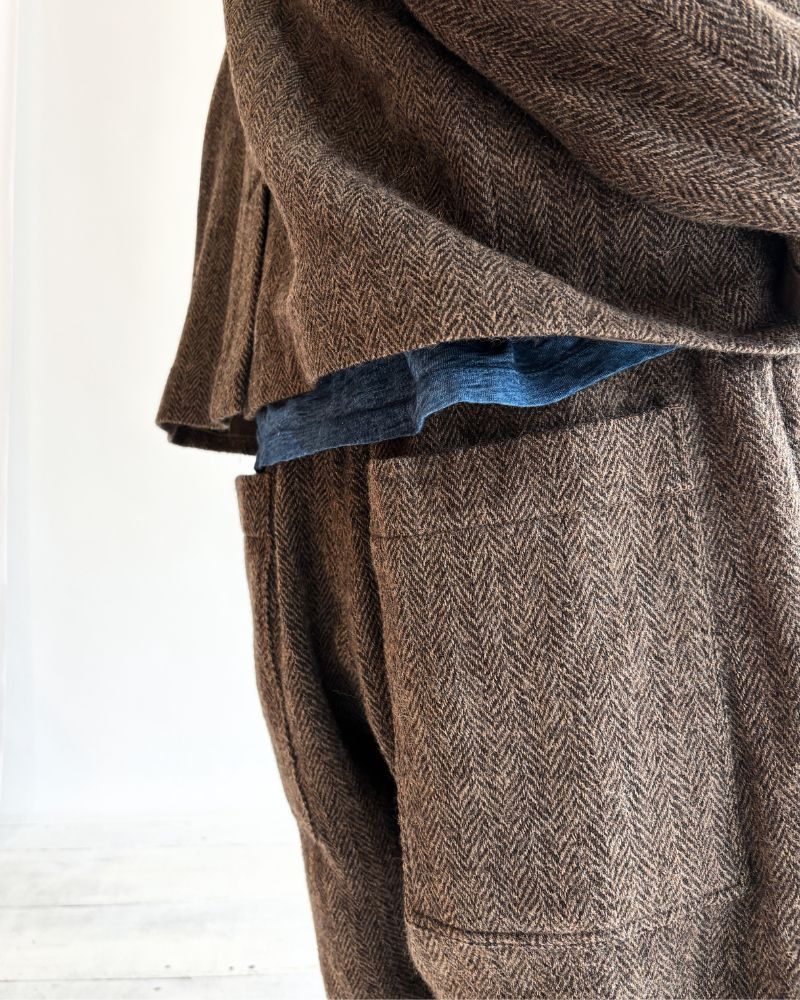 Wool Herringbone Pants in Brown