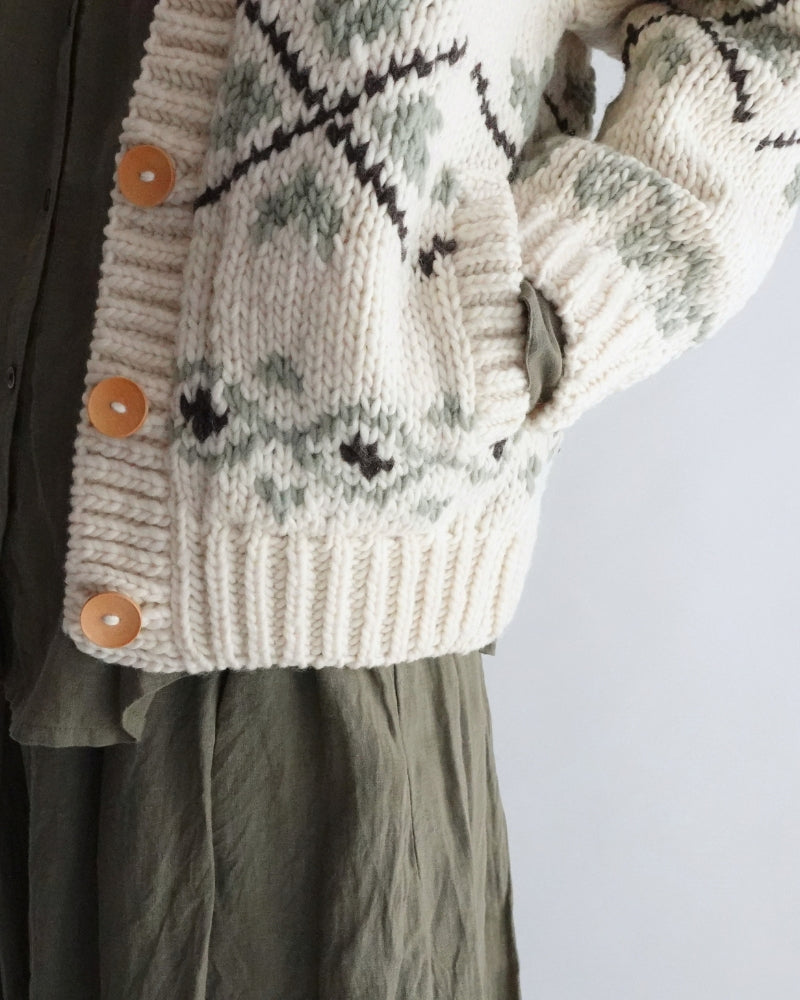 Wool Hand Knit Cardigan in White