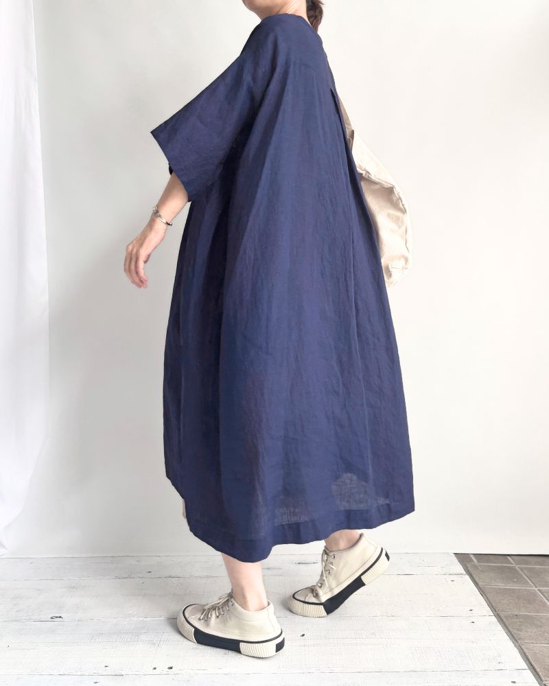 Box Pleated Dress in Indigo