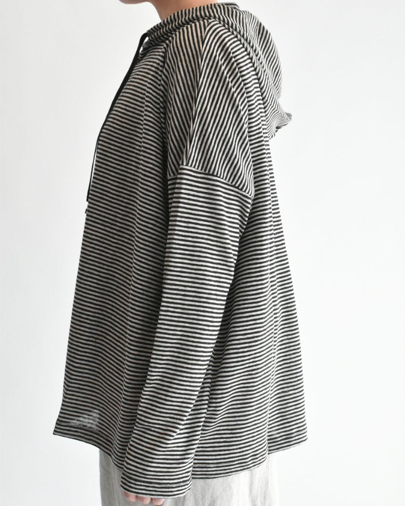 Linen Hooded Cardigan in Natural/Black