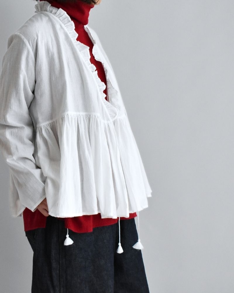 Twill Cotton Khadi Plain Frill Cache Coeur in White