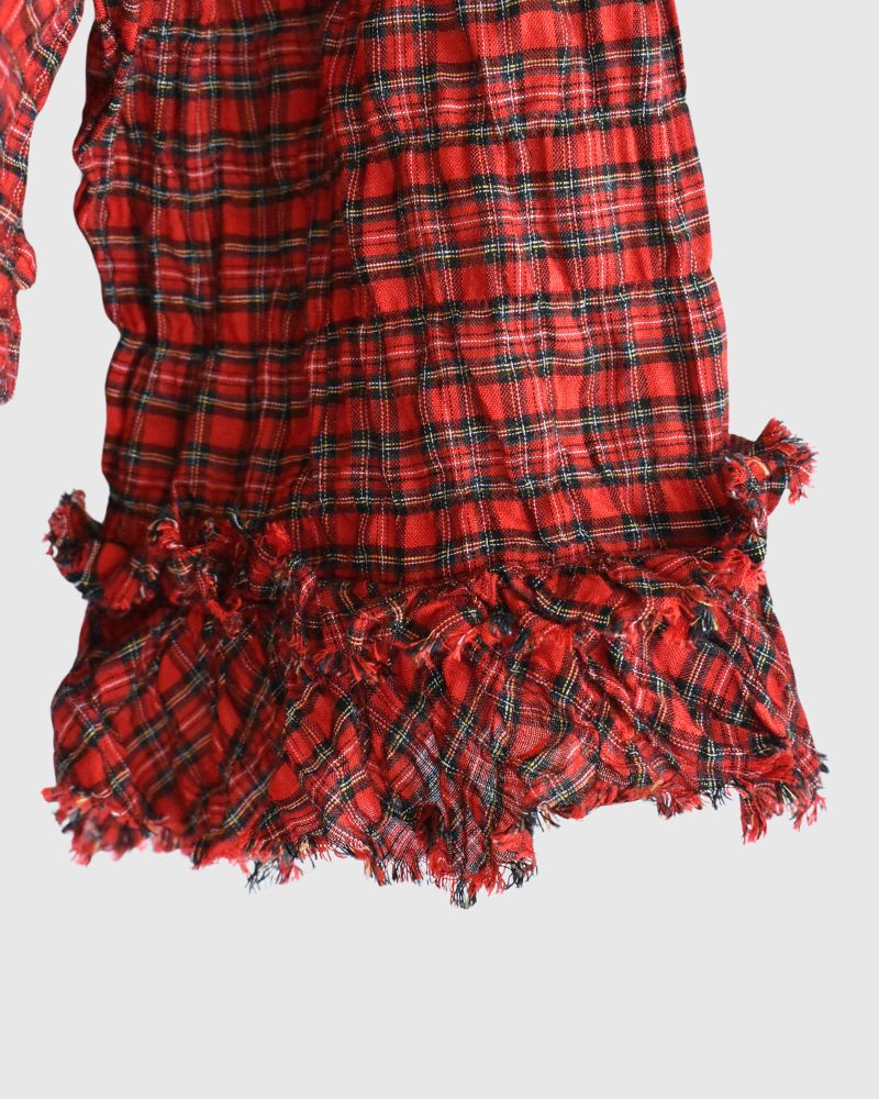 Check Neck Frill Box Pullover in AkaCheck