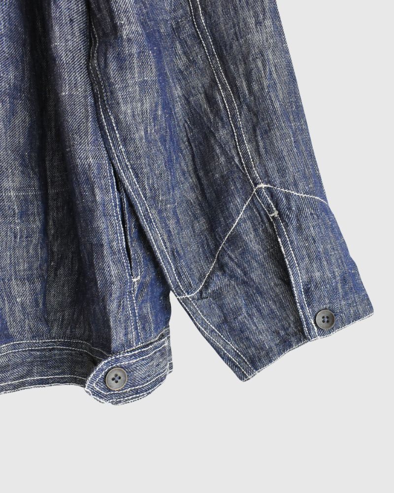 Handwoven Hemp Denim Collarless Jacket in Blue