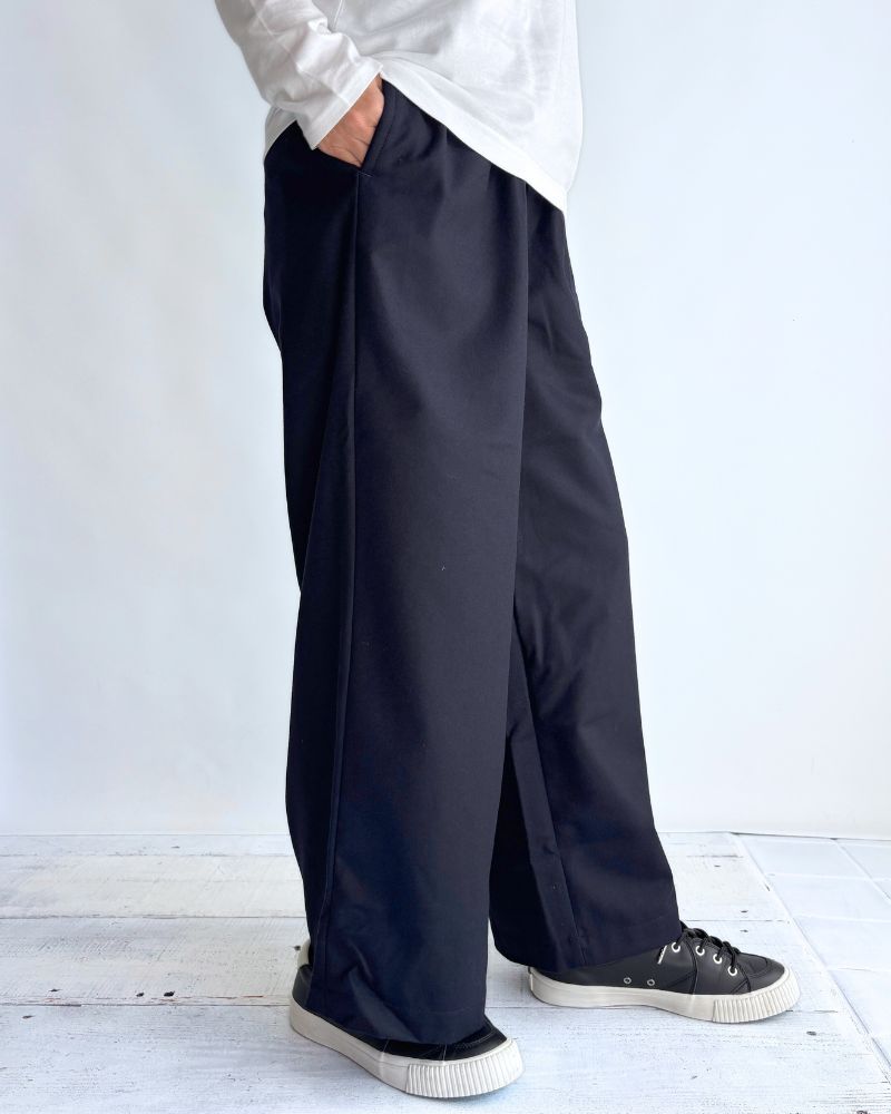 WOOL FLANNEL EASY WIDE PANTS in Navy