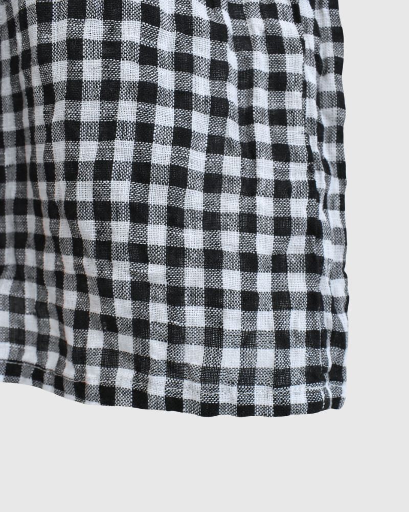 Gingham Check Linen Dress in BlackCheck