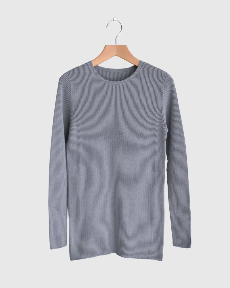 JAPAN WHOLEGARMENT Rib Knit Pullover in LightGray